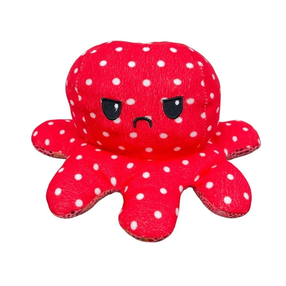 Reversible Happy Sad Angry Octopus Plush Rainbow Holographic Pink Polka Dots 10